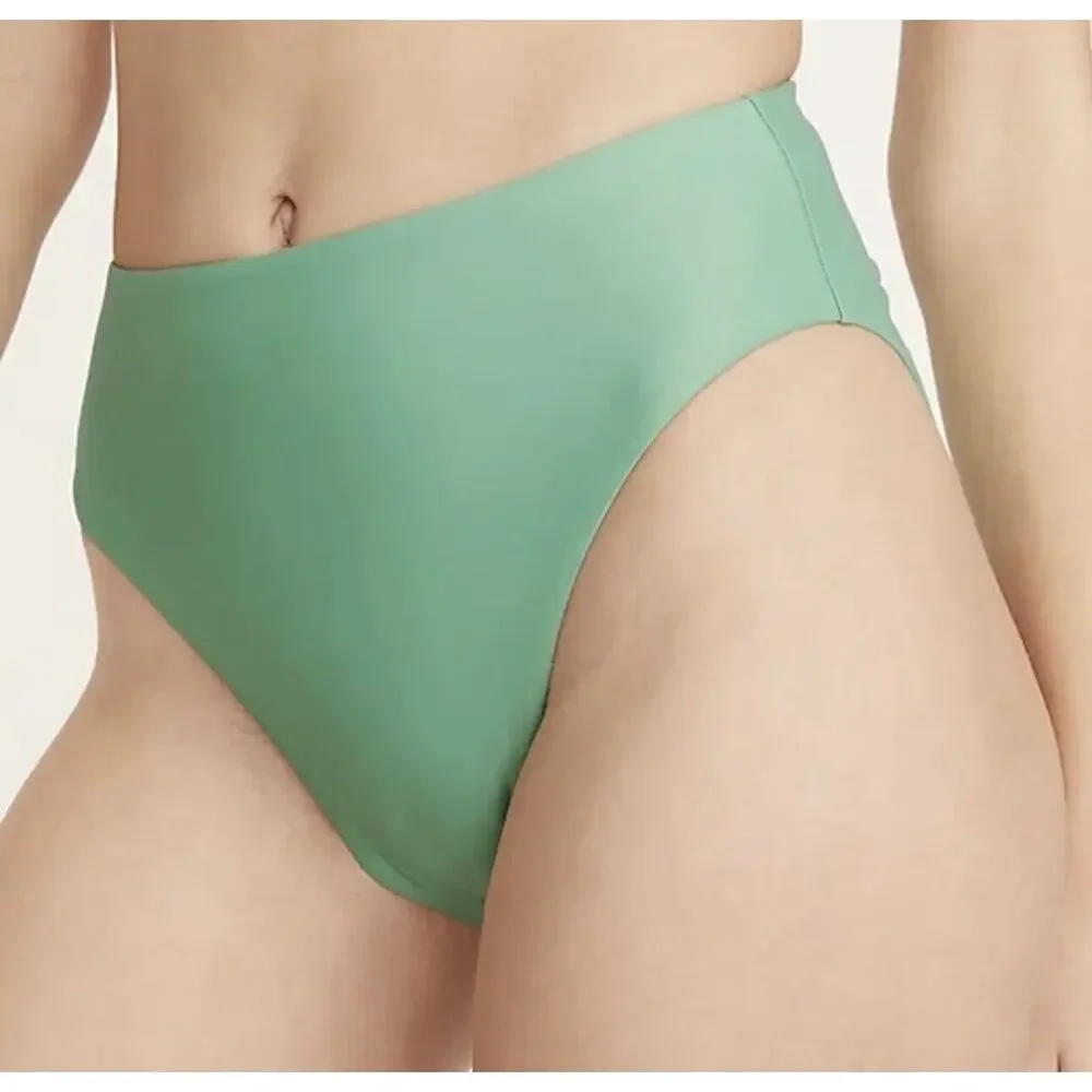 NWOT‎ J Crew Womens High Rise Bikini Bottoms Small Lined High Cut Classic Green